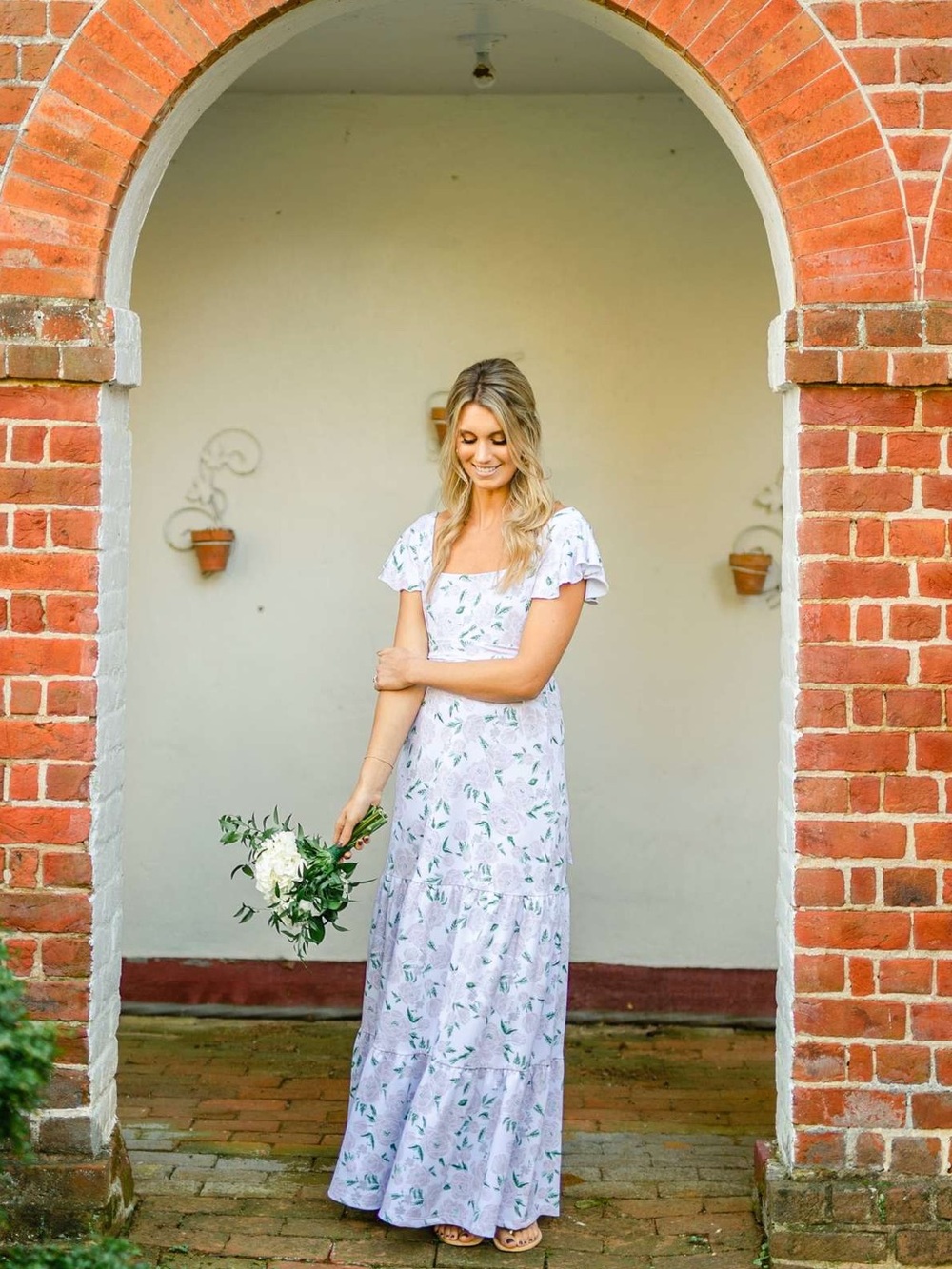 Smith & Quinn Peony Prosecco Floral Maxi Dress | XXS | Tie-Back | Flutter Sleeve